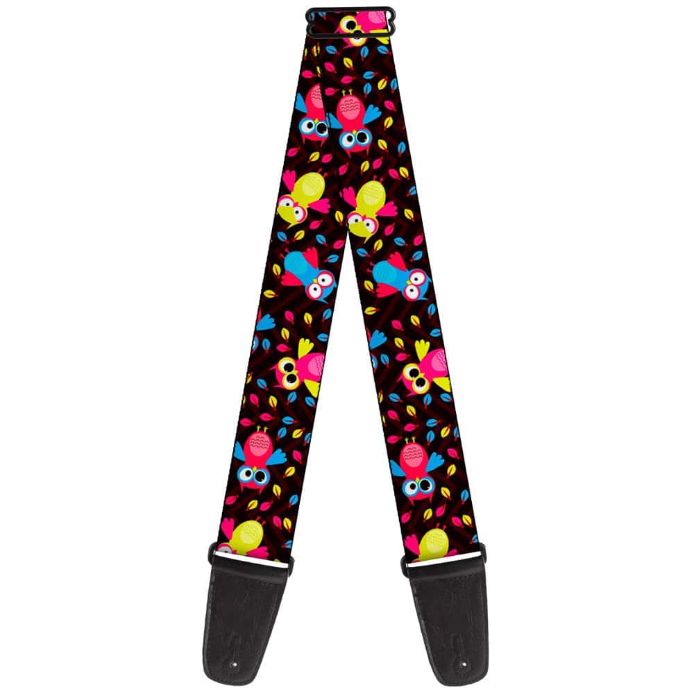 Correa de guitarra Lechuzas Voladoras Hojas Negro