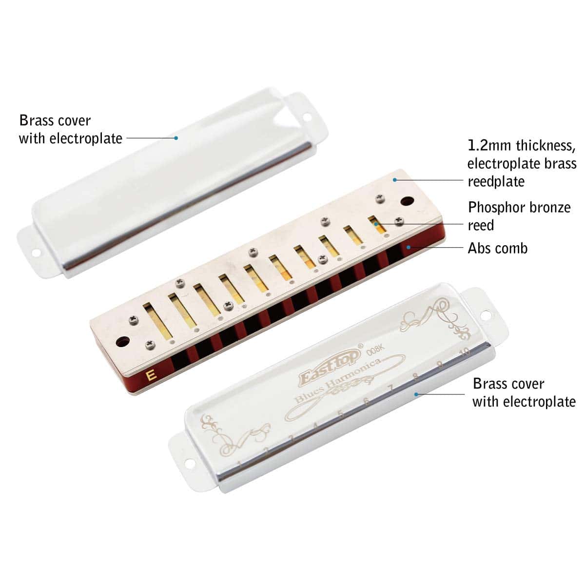 Armonica Blues East top en la clave de E, 10 orificios 008K - Imagen 4