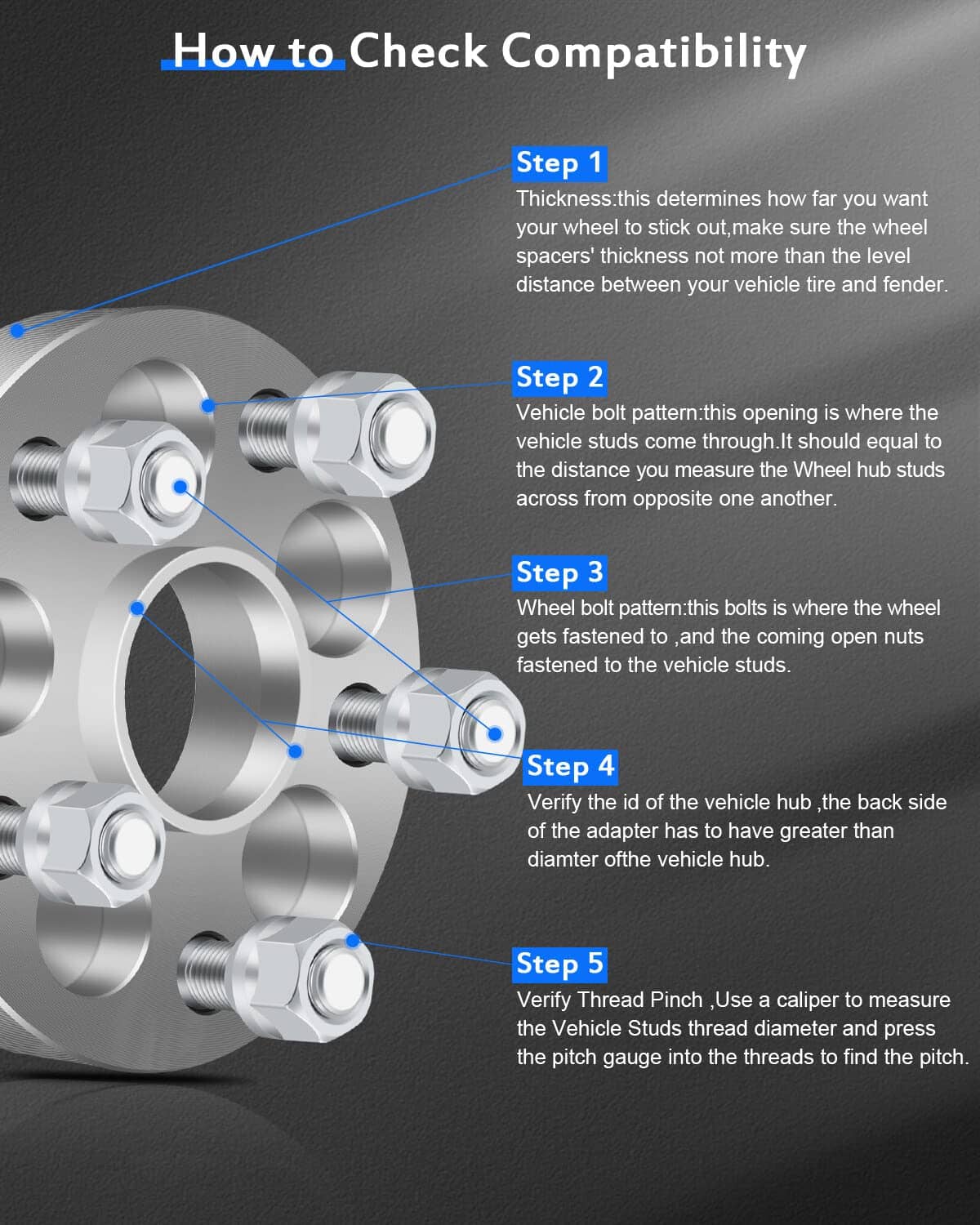 ECCPP 4PCS 5 Lug 1" Adaptadores de Rueda Centrados en el - Imagen 3