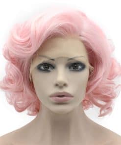 Pelucas cortas y rizadas de color rosa de fibra sintética