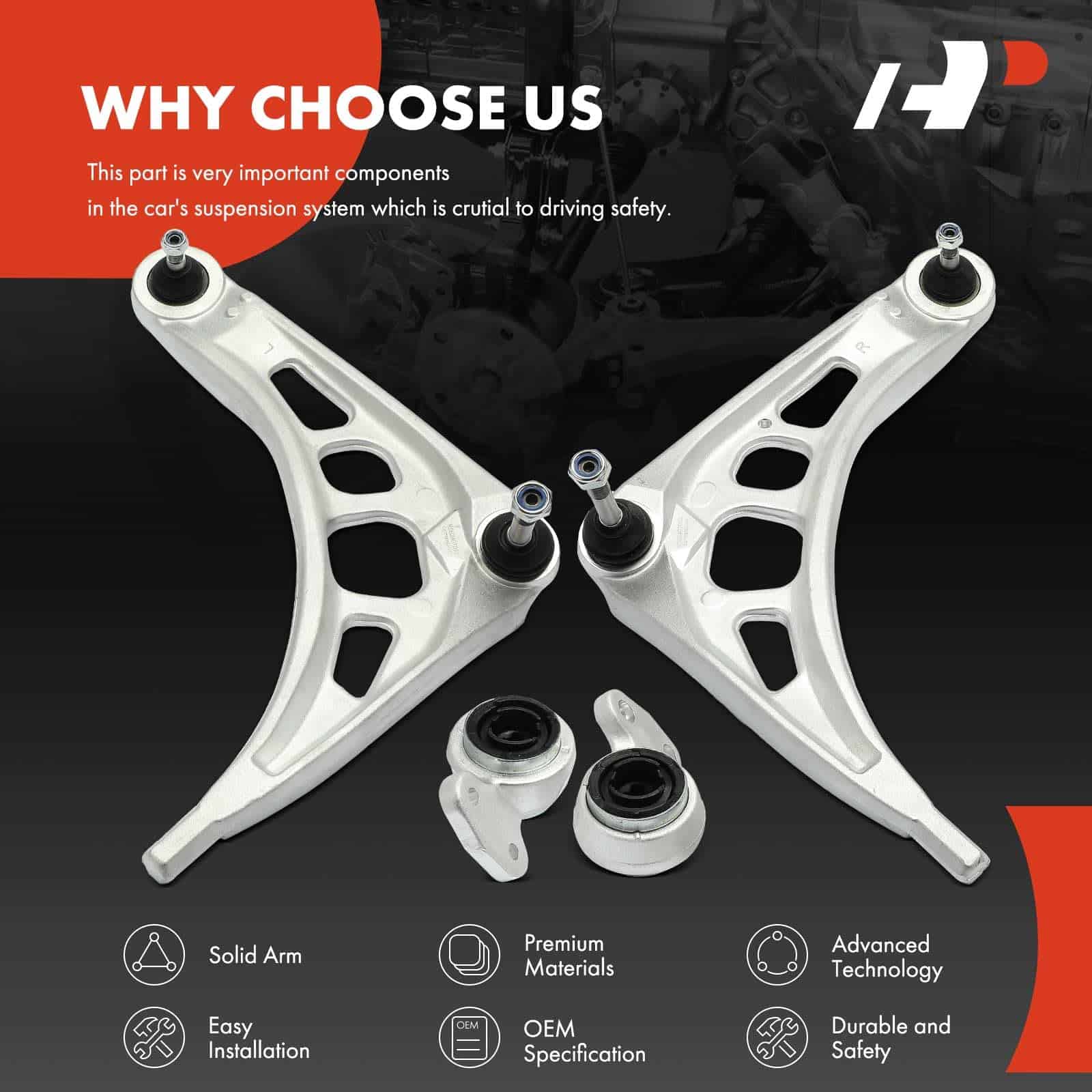 Conjunto de 4, Brazo de Control Inferior Delantero, Buje de - Imagen 7