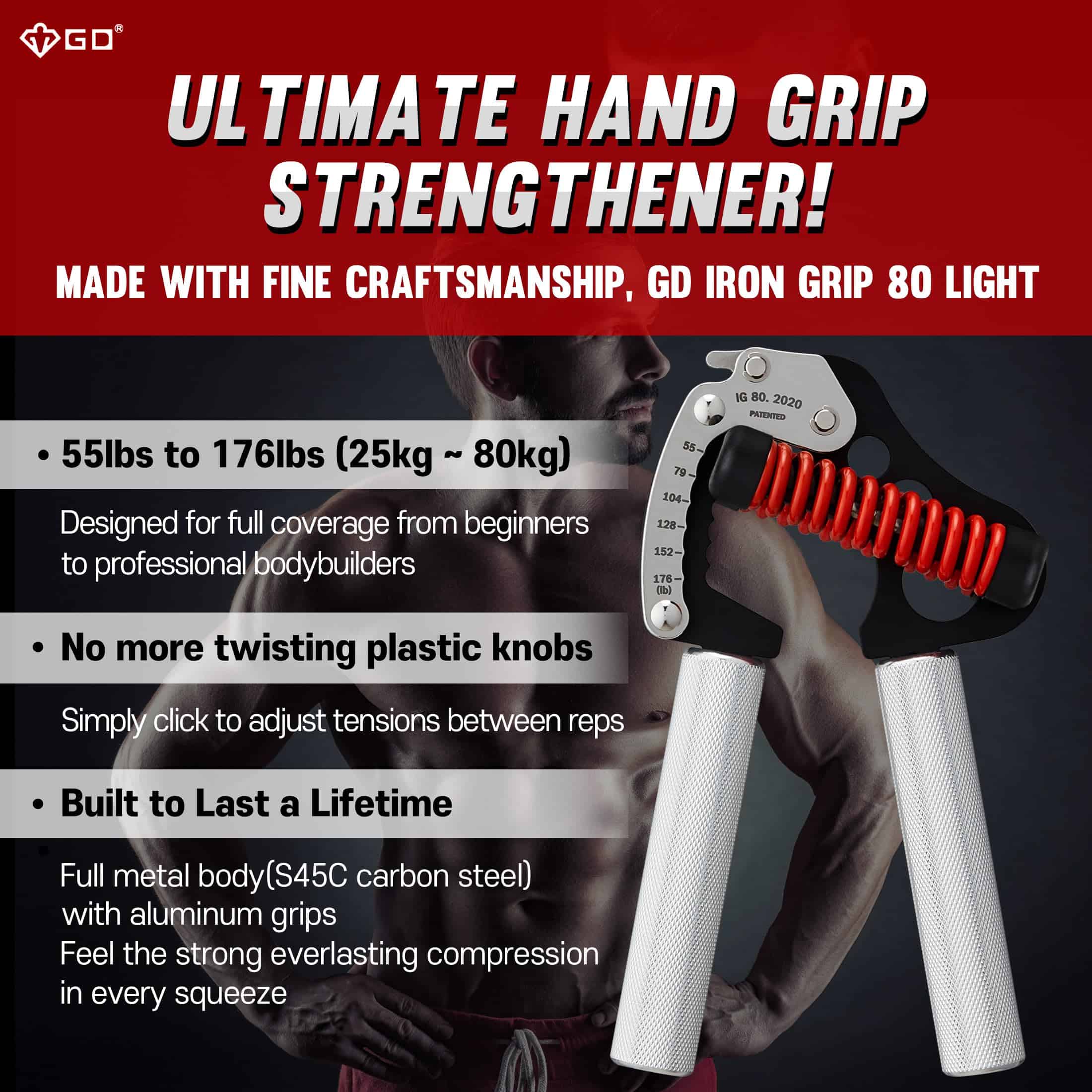GD IRON GRIP 80.L Aparato Para Fortalecer Agarre Ajustable, - Imagen 4