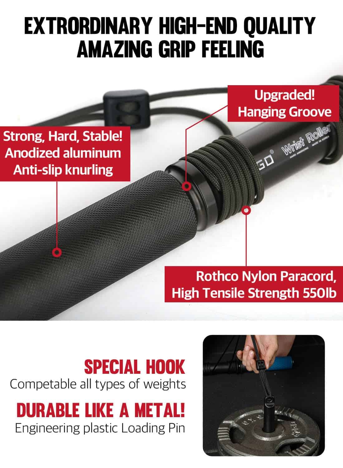 Entrenador de antebrazo GD Wrist Roller V.W Fortalecedor de - Imagen 5