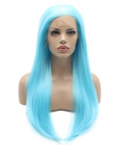Pelucas Largas Rectas de Pelo Azul Claro Lushy Media Cabeza