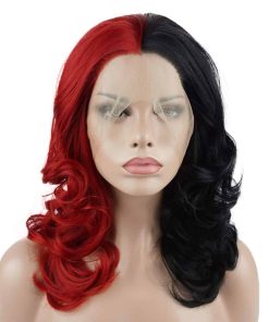 Pelucas Lace Front Sintéticas de Media Longitud Ondulado