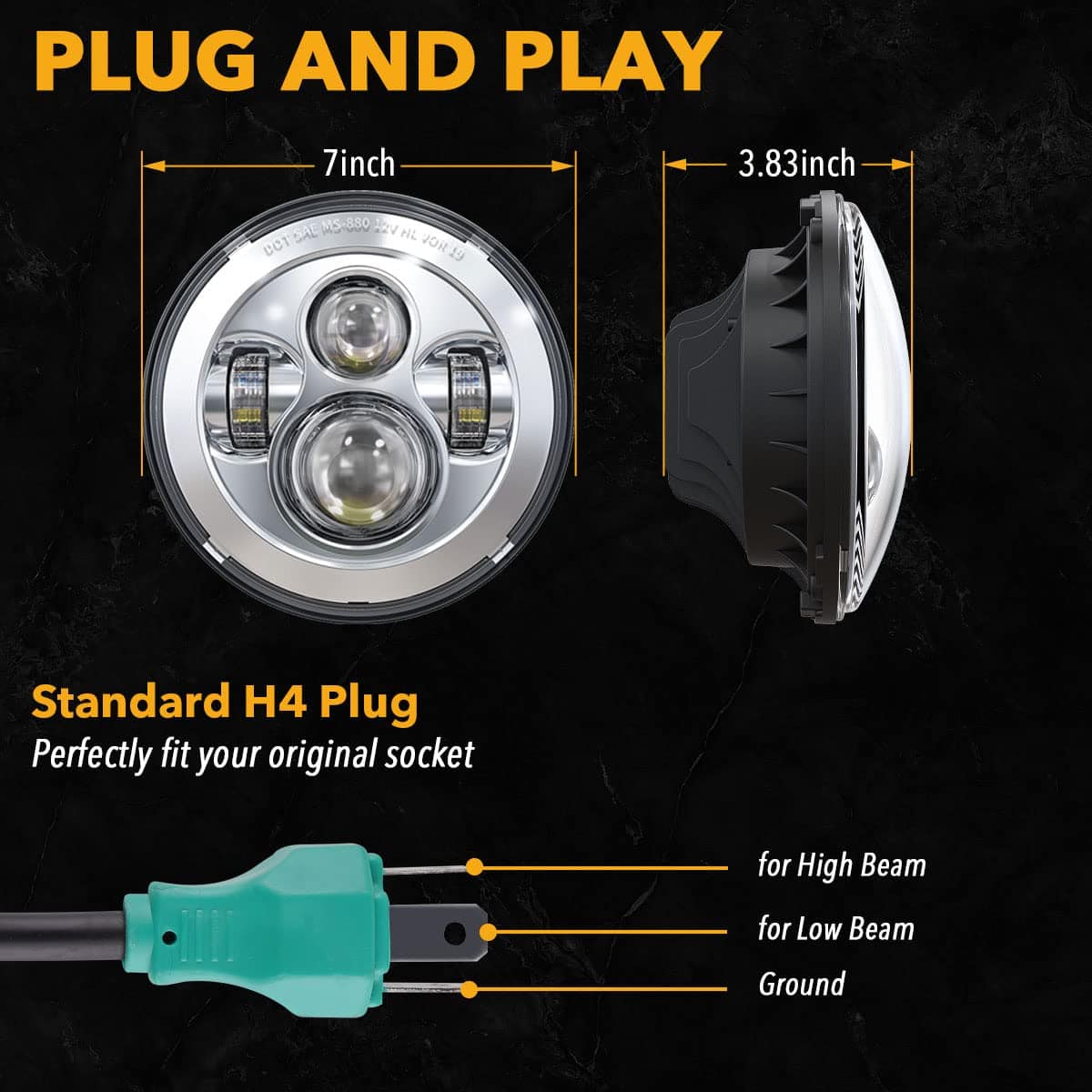Faros LED de 7 pulgadas para motocicleta TRUCKMALL - Imagen 3