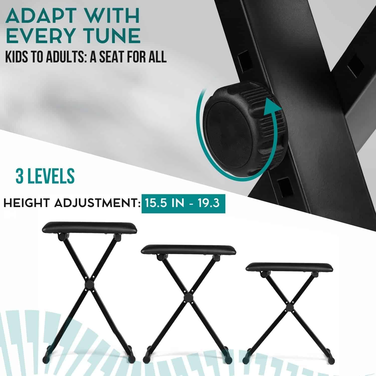 Banqueta de Piano Plegable Flexzion - Banco Ajustable - Imagen 5