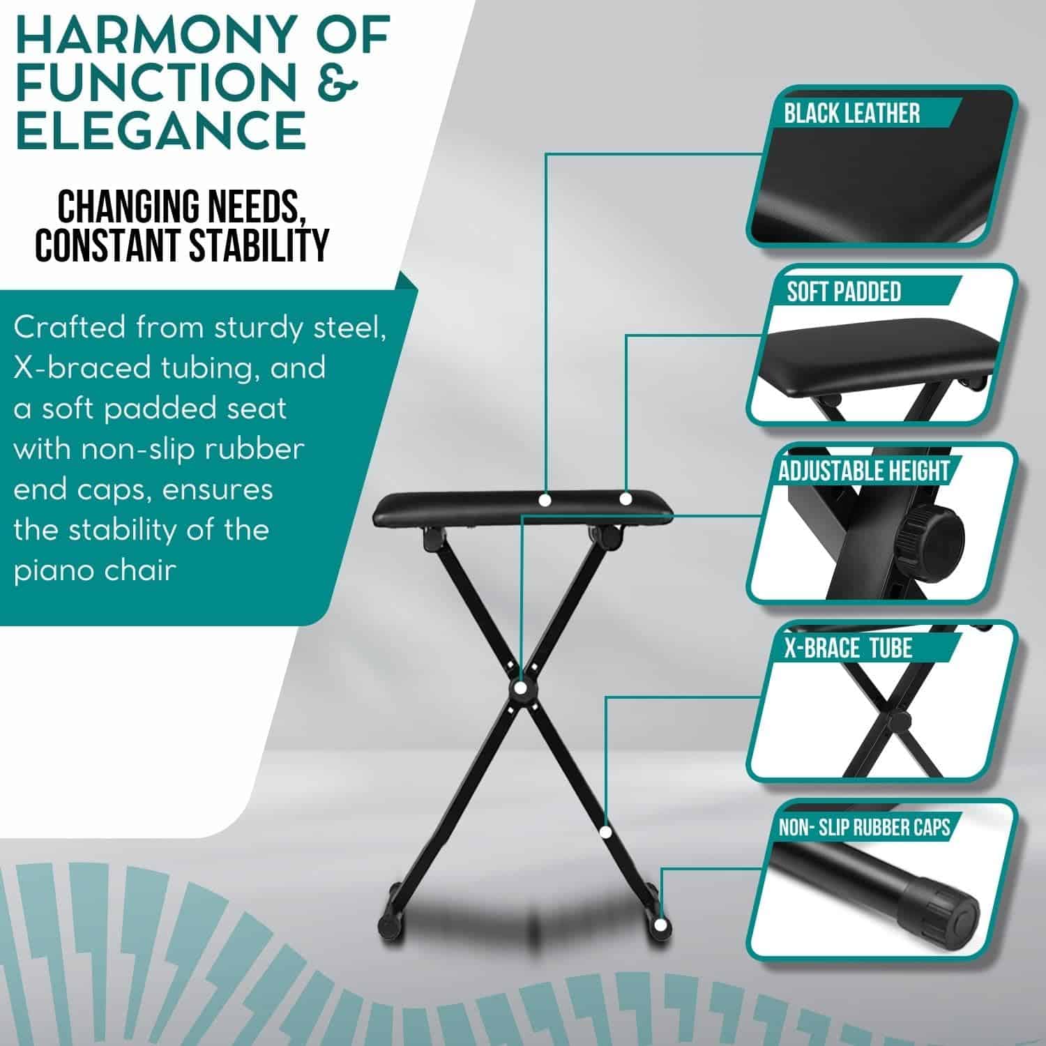 Banqueta de Piano Plegable Flexzion - Banco Ajustable - Imagen 6