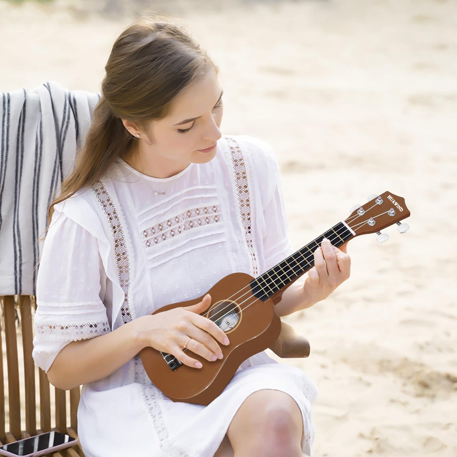 HUAWIND Ukelele Soprano de 21 Pulgadas para Principiantes, - Imagen 3