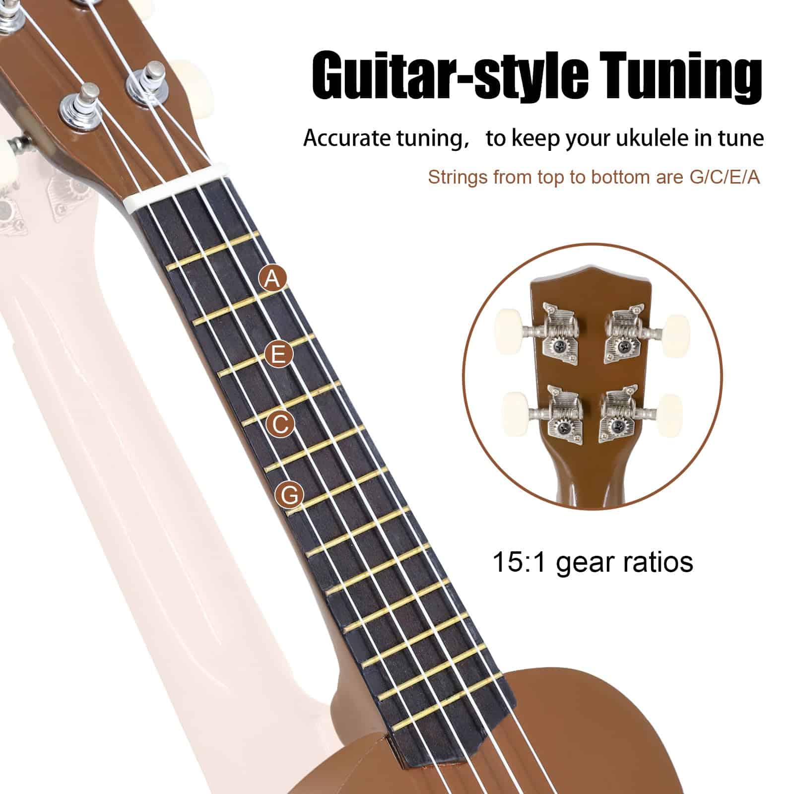 HUAWIND Ukelele Soprano de 21 Pulgadas para Principiantes, - Imagen 6