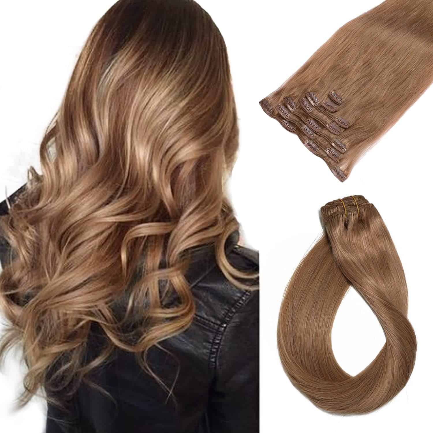 Extensiones de Cabello Clip in Pelo Humano Liso Sedoso Remy
