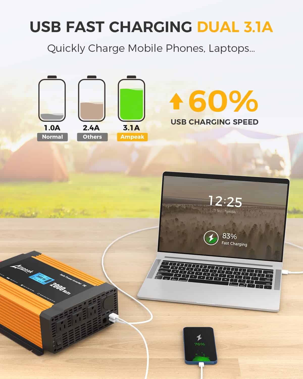 Inversor de corriente Ampeak 2000W 6.2A con Doble Puertos - Imagen 9