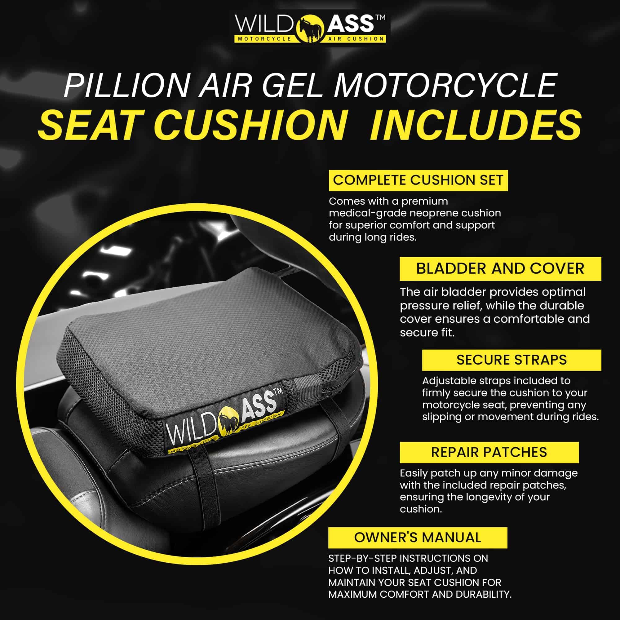 Cojín de Asiento para Acompañante de Motocicleta Wild Ass - Imagen 6