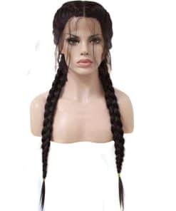 Pelucas de Encaje Frontal Trenzadas Largas de Doble Trenza