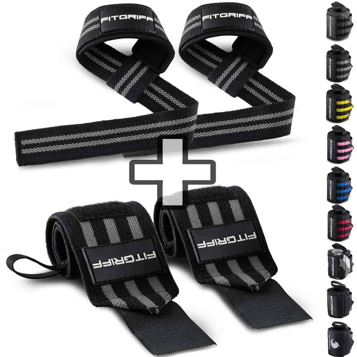 Fitgriff Lifting Straps & Wrist Wraps -Negro/Gris