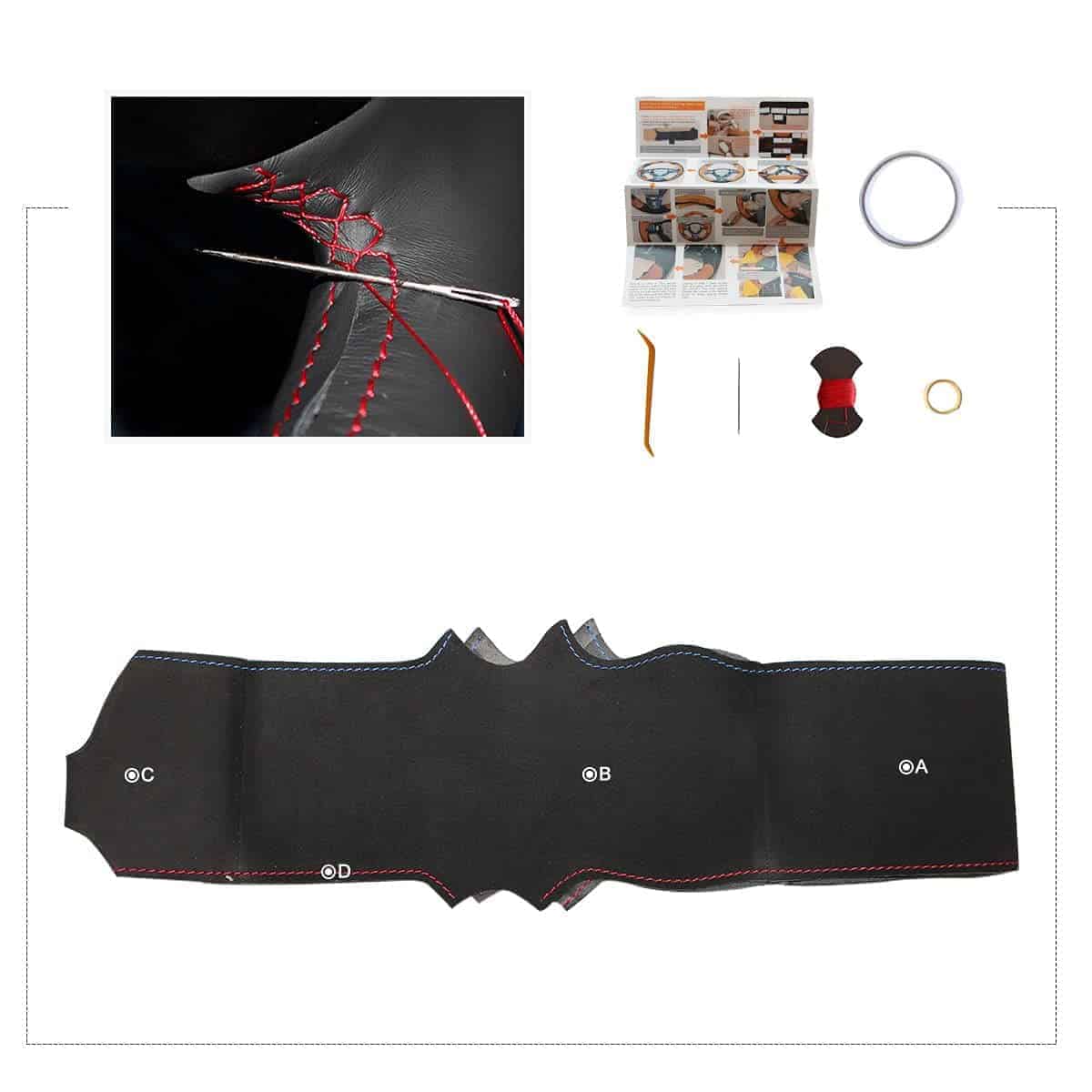 Cubierta de volante de coche de ante negro MEWANT (1.4 mm - Imagen 3