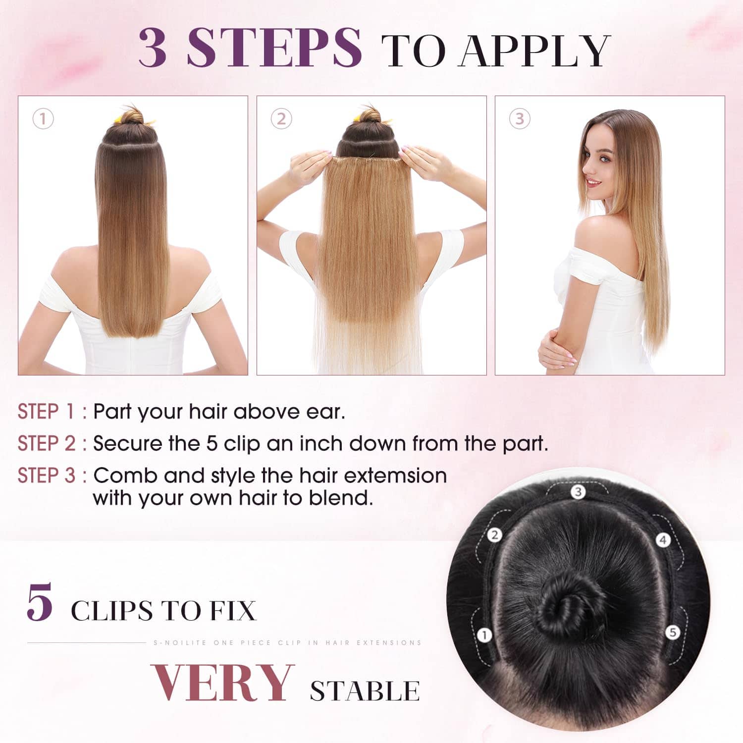 Extensiones de Cabello Humano de Clip S-noilite Una Pieza - Imagen 7