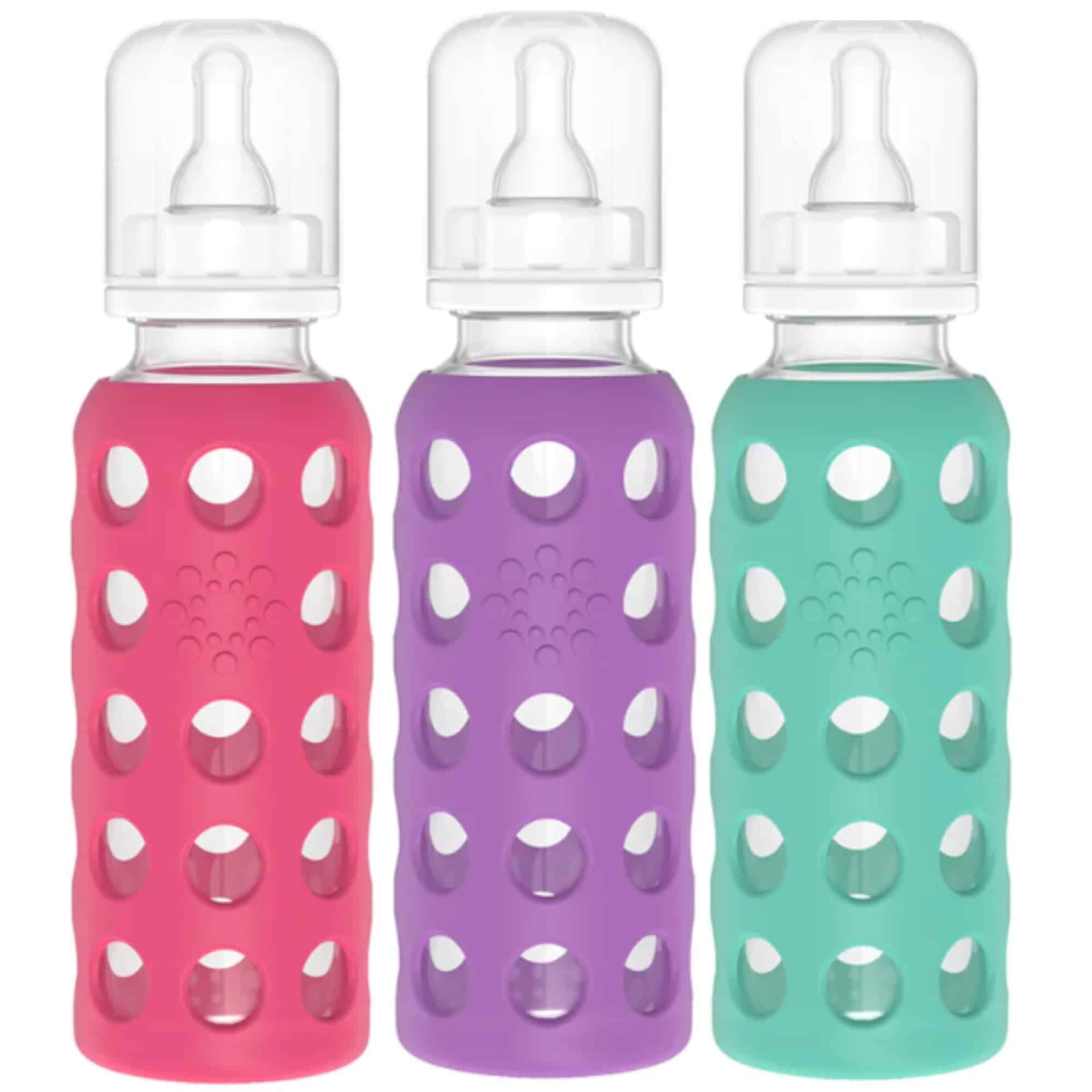 Paquete de 3 biberones de vidrio Lifefactory con protección