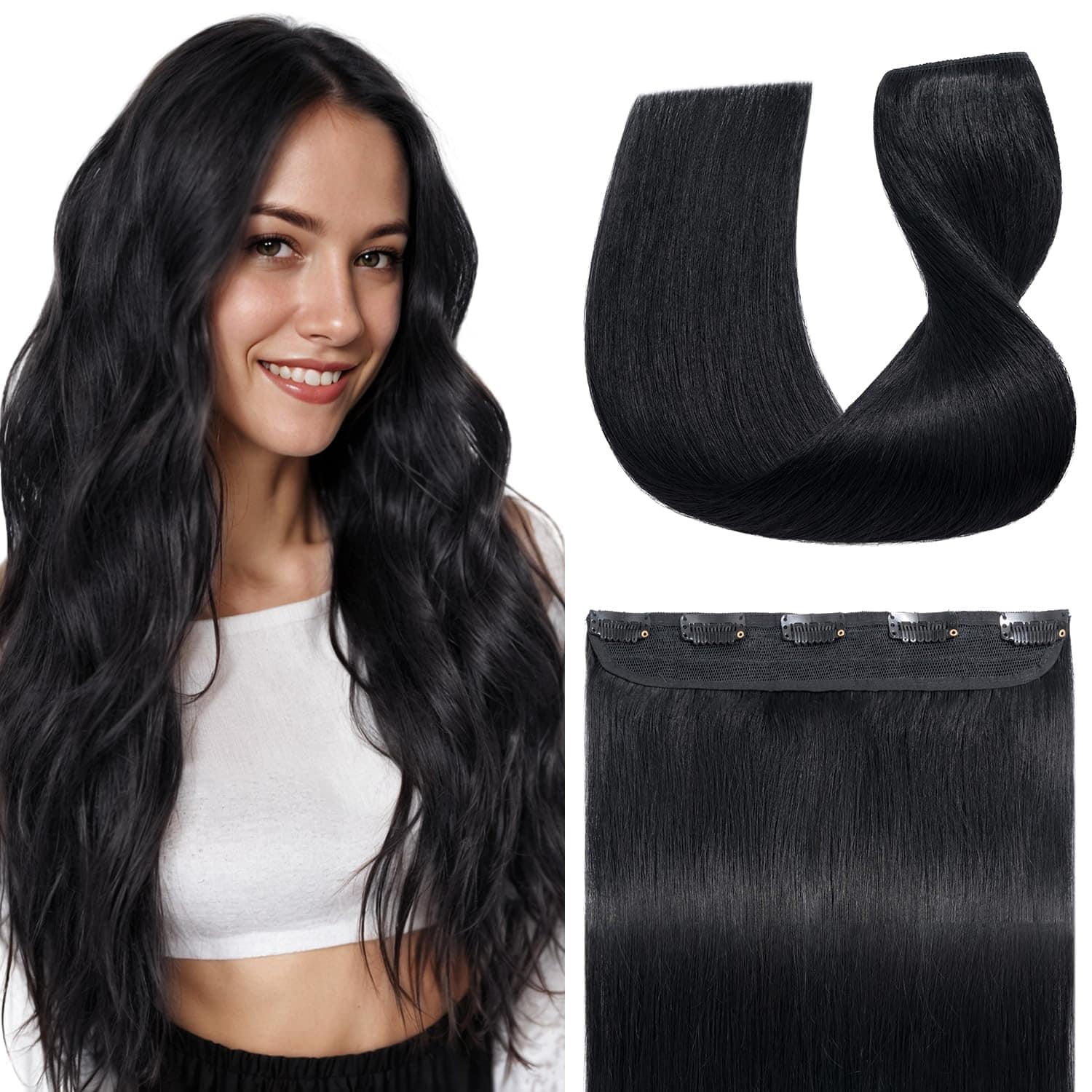 Extensiones de Cabello Humano Clip in One Piece 5 Clips 3/4