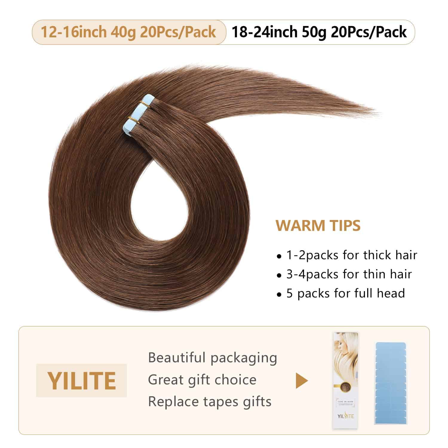 Extensiones de Cabello con Cinta YILITE #4 Marrón Medio - Imagen 5