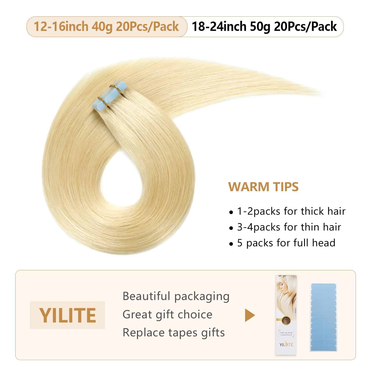 Extensiones de Cabello Humano YILITE Tape in Silky Straight - Imagen 5