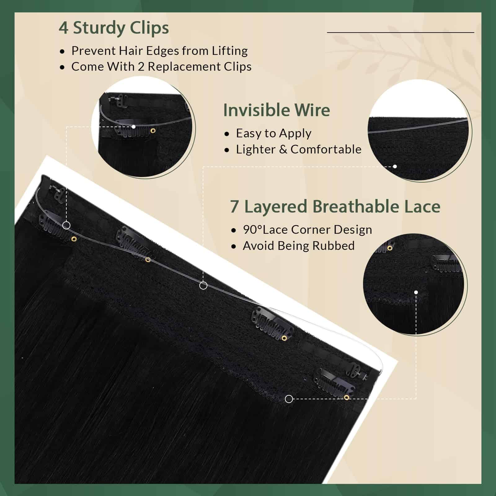 Extensiones de Cabello con Cable Invisible Ugeat Jet Black, - Imagen 4