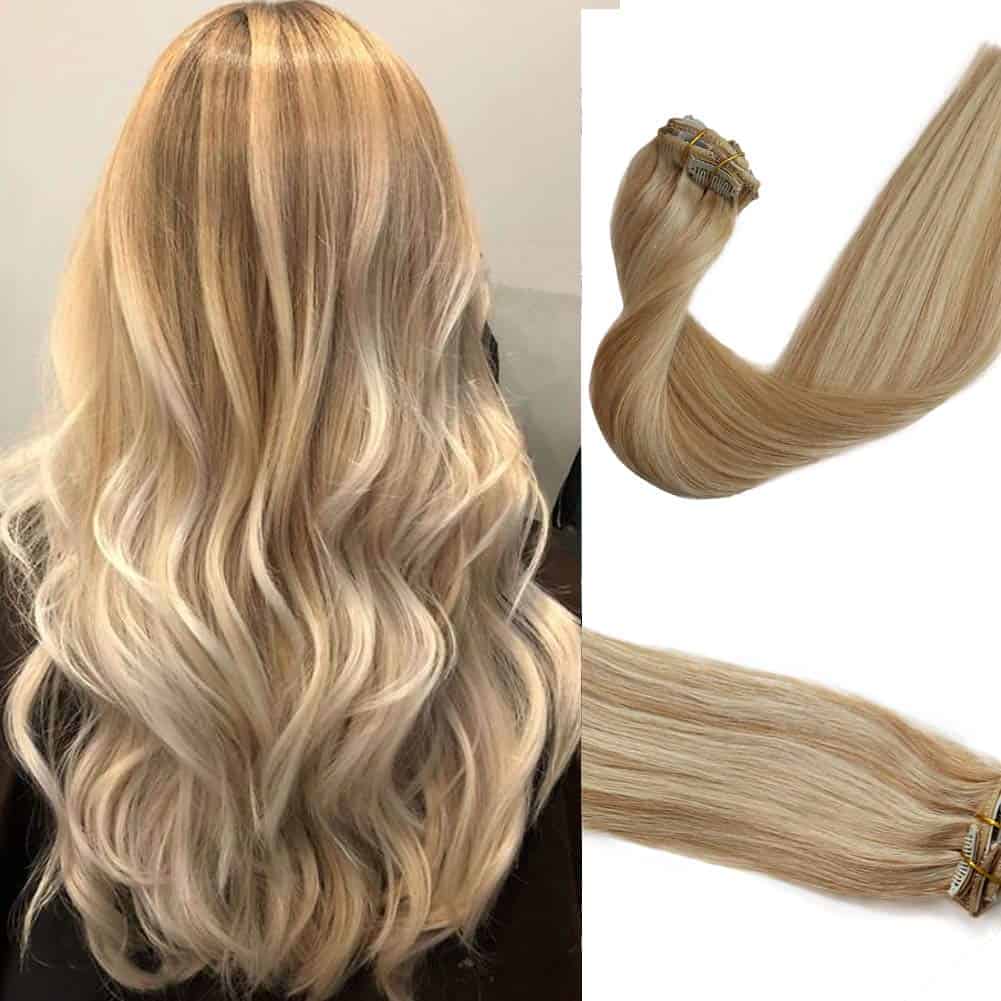 Extensiones de Cabello Real Clip en Rubias Mezcladas