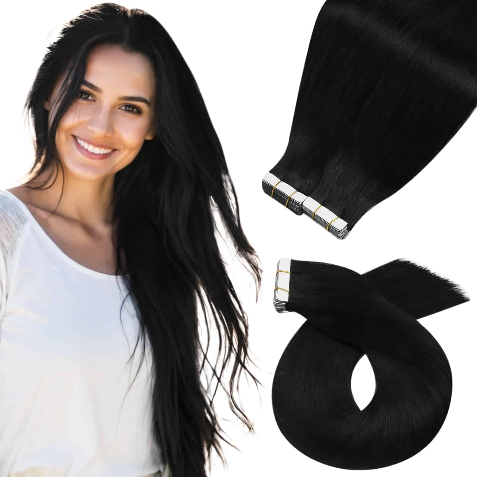 Extensiones de Cinta de Pelo Humano Real Moresoo Extensión