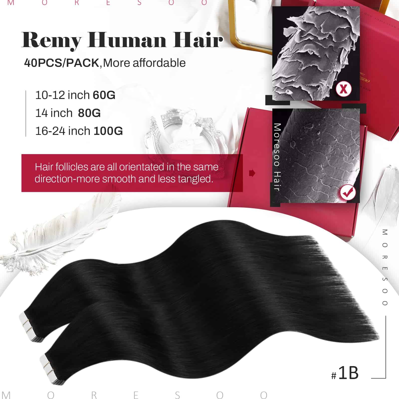 Extensiones de Cinta de Pelo Humano Real Moresoo Extensión - Imagen 3