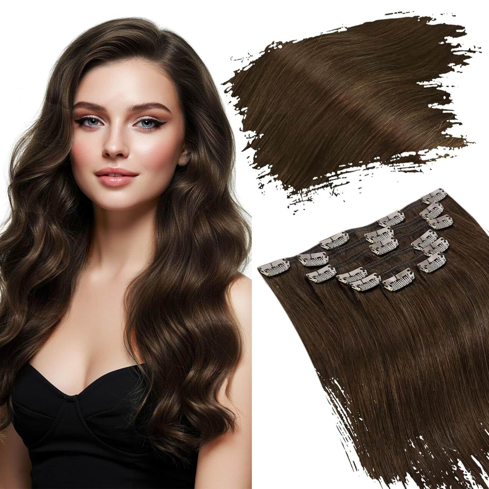 Extensiones de Cabello Real Castaño Chocolate Ugeat Clip en