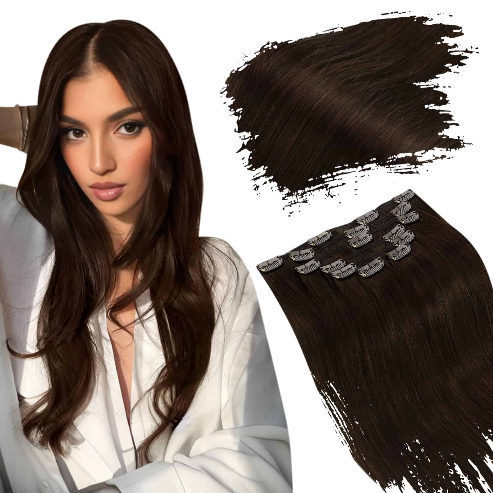 Extensiones de Cabello Clip en Marrón Oscuro Ugeat Pelo