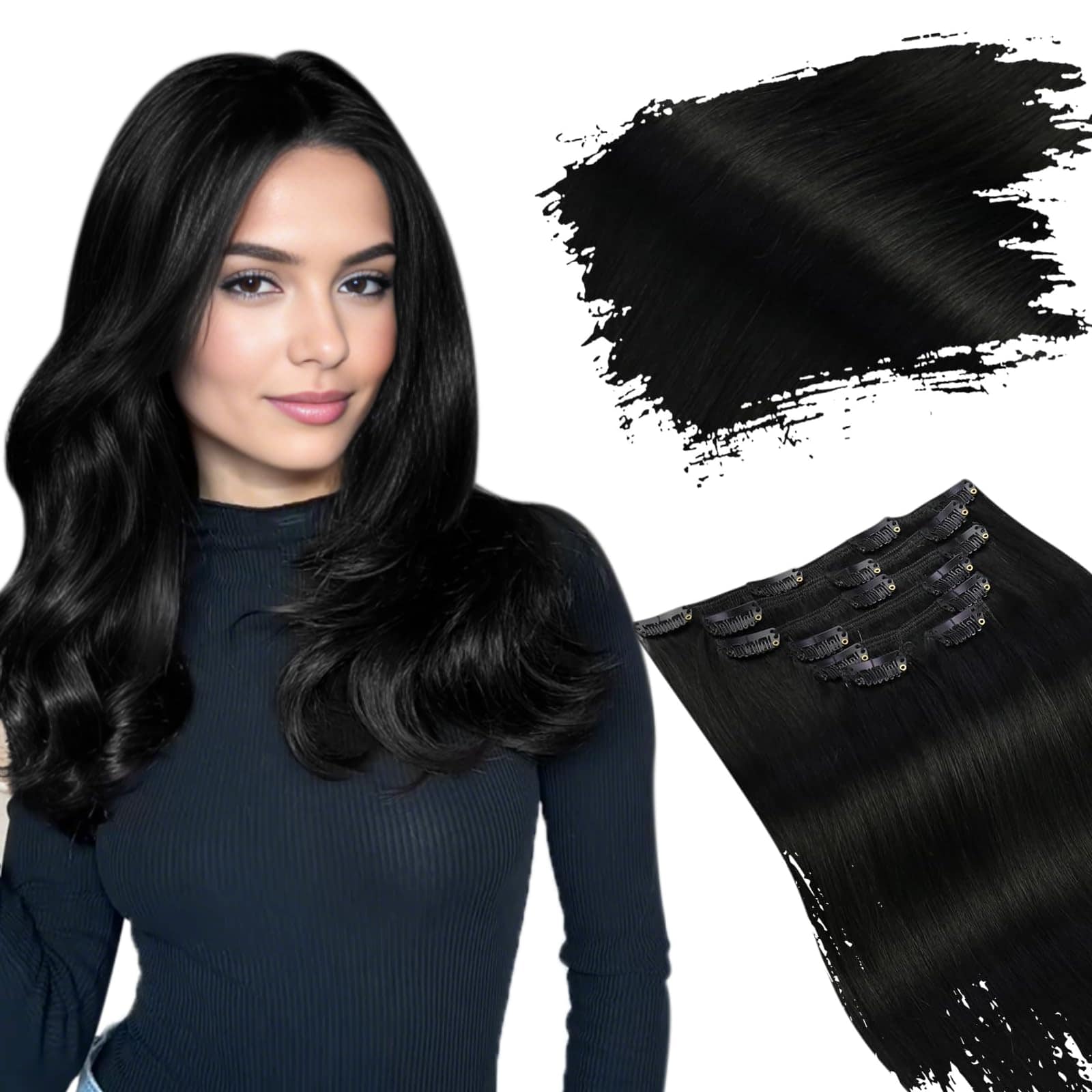 Extensiones de Cabello Clip en Negro de Ugeat Pelo Humano