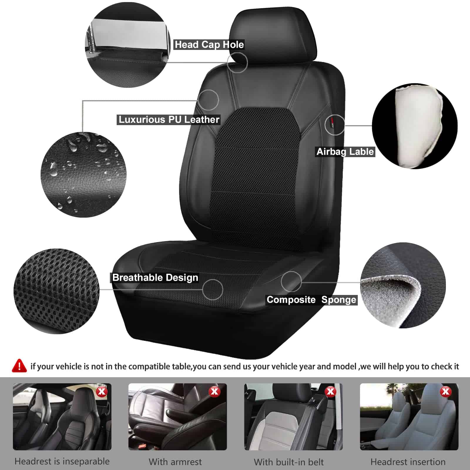 Fundas de Asiento de Coche de Cuero CAR PASS y Malla de - Imagen 6