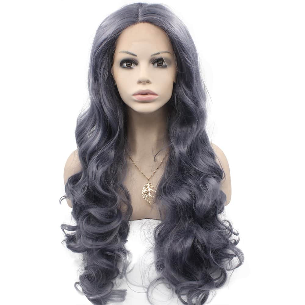 Peluca Sintética de Encaje Frontal Largo Ondulado de Alta