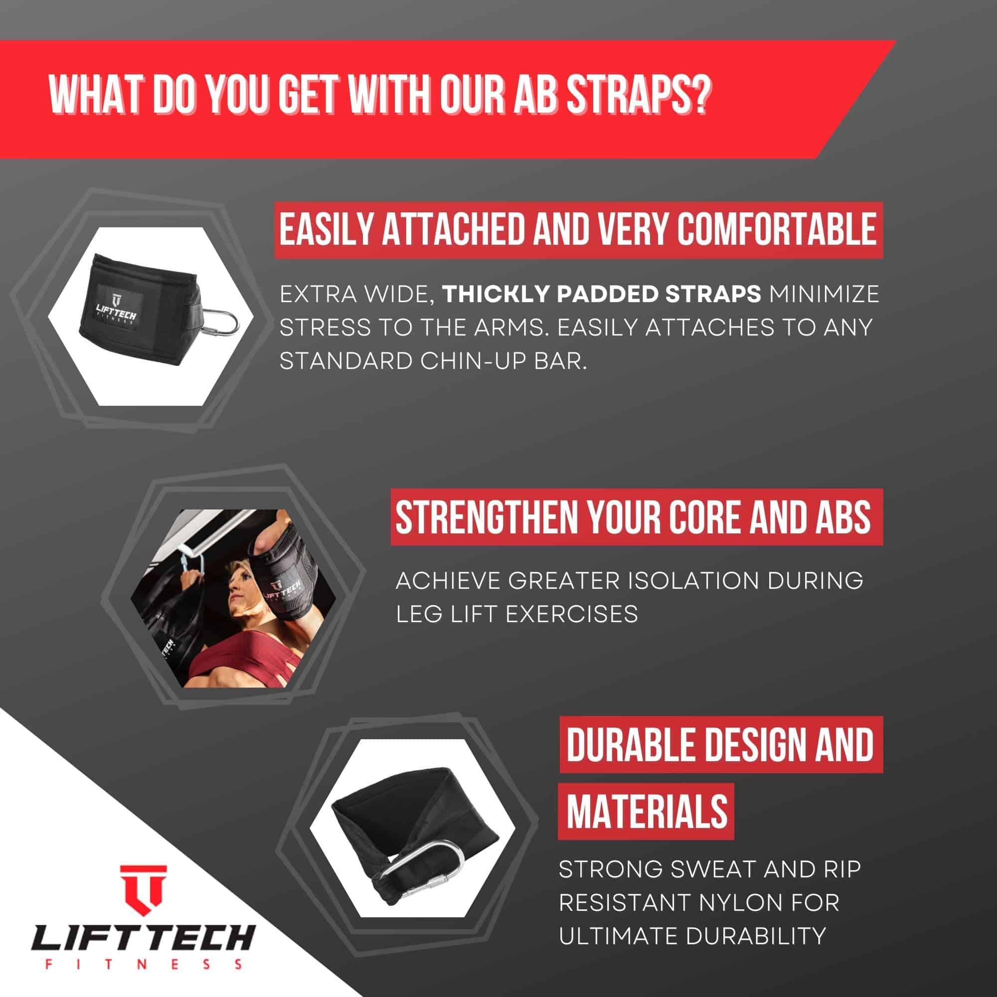 Ab Straps Lift Tech Fitness (Par de 2) - Cómodas Ab Straps - Imagen 4