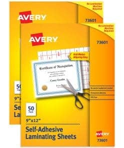 Avery Hojas autoadhesivas de laminado, 9 x 12, Caja de 50,