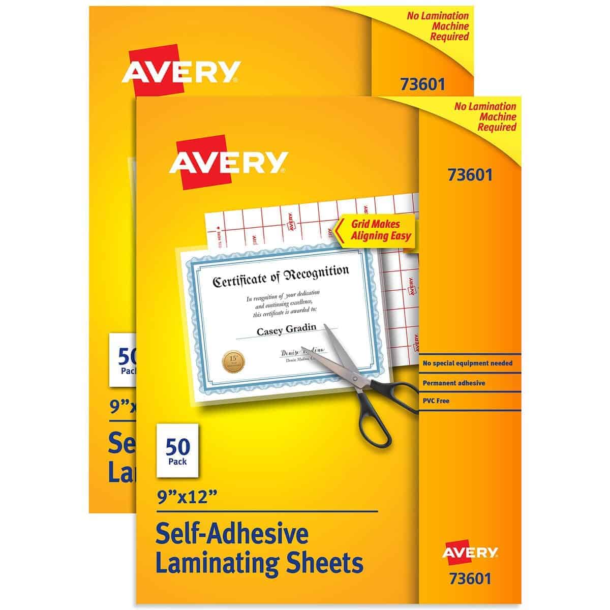 Avery Hojas autoadhesivas de laminado, 9 x 12, Caja de 50,