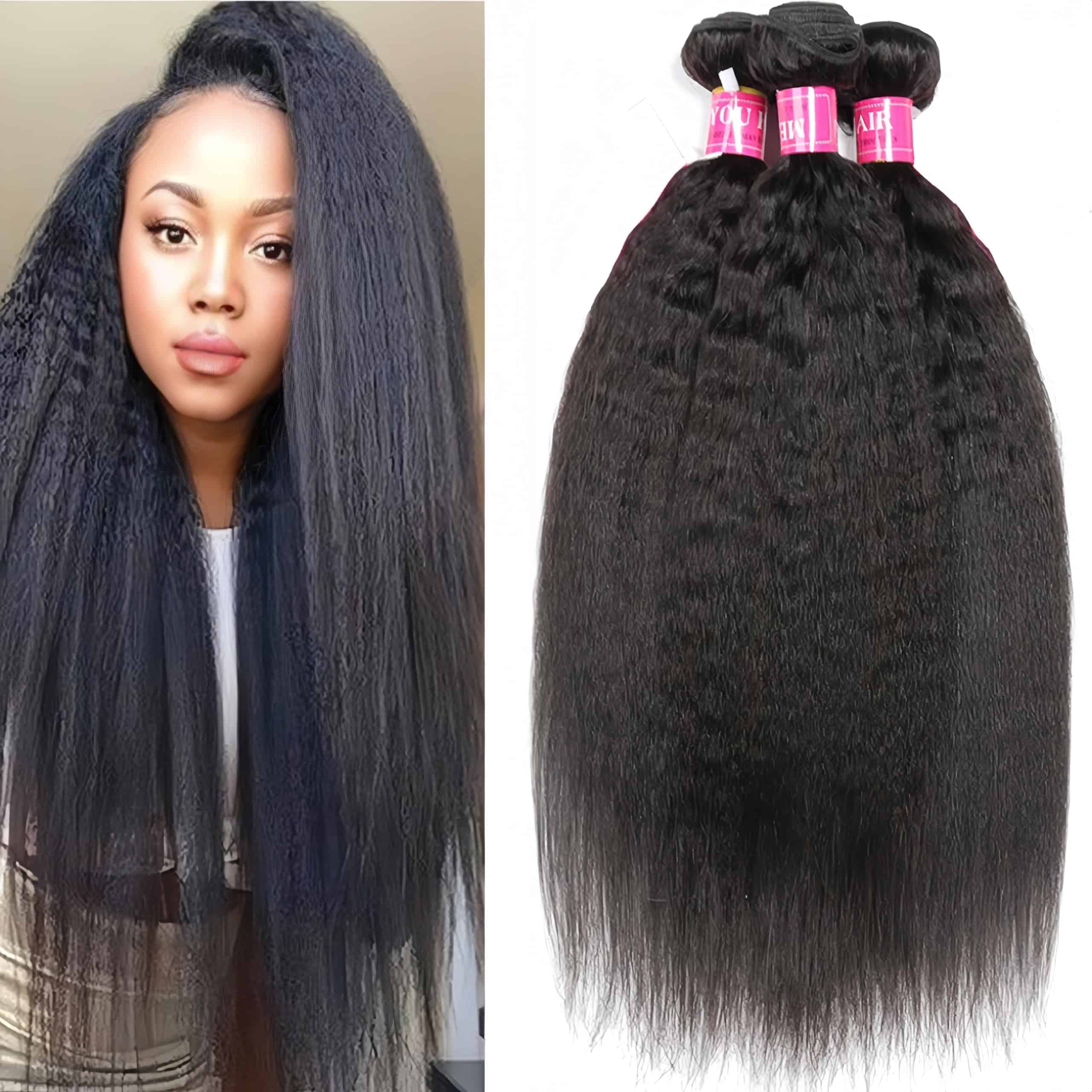 MeiYou 12A Cabello Liso Kinky 3 Paquetes Yaki Extensiones