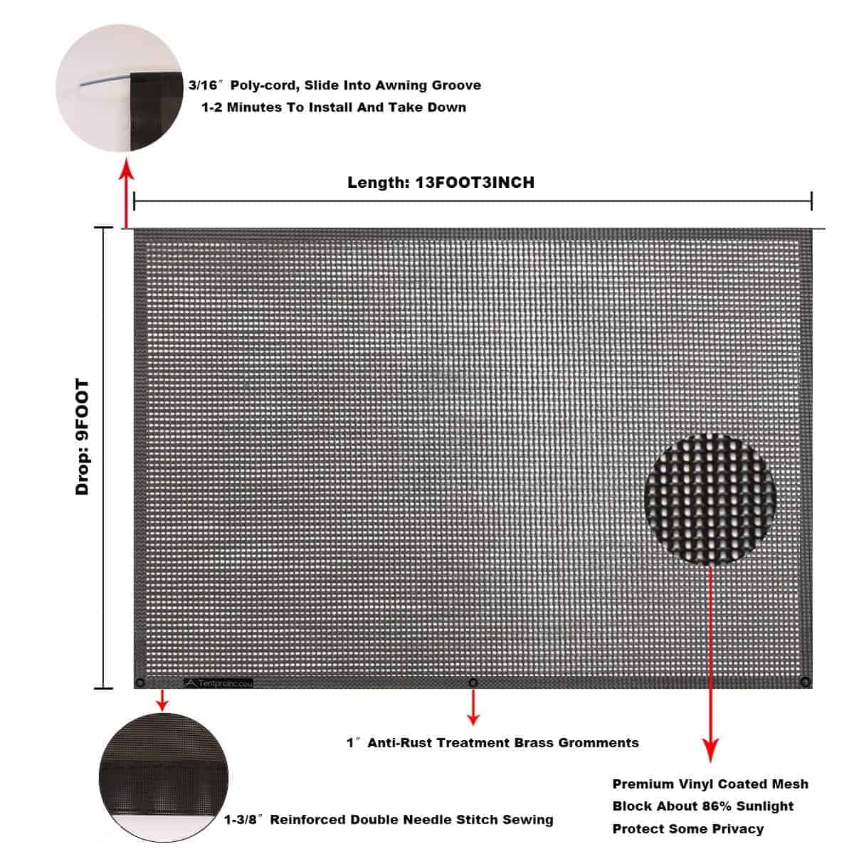 Tentproinc RV Awning Sun Shade Screen 9' X 13' 3'' (Ajuste - Imagen 7