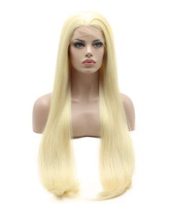 Pelucas Sintéticas de Encaje Frontal Liso Extra Largo Rubio
