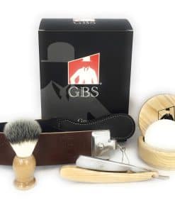 Juego de Afeitado de Madera Natural G.B.S con Navaja Recta,