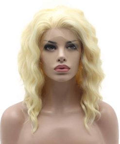 Pelucas Sintéticas de Encaje Ondulado 14 Pulgadas Rubia