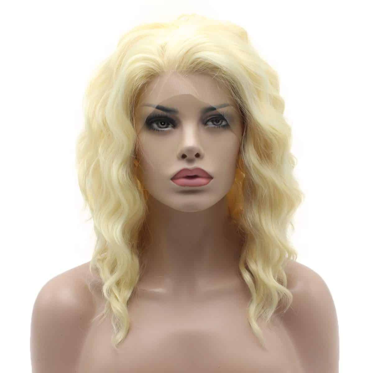 Pelucas Sintéticas de Encaje Ondulado 14 Pulgadas Rubia