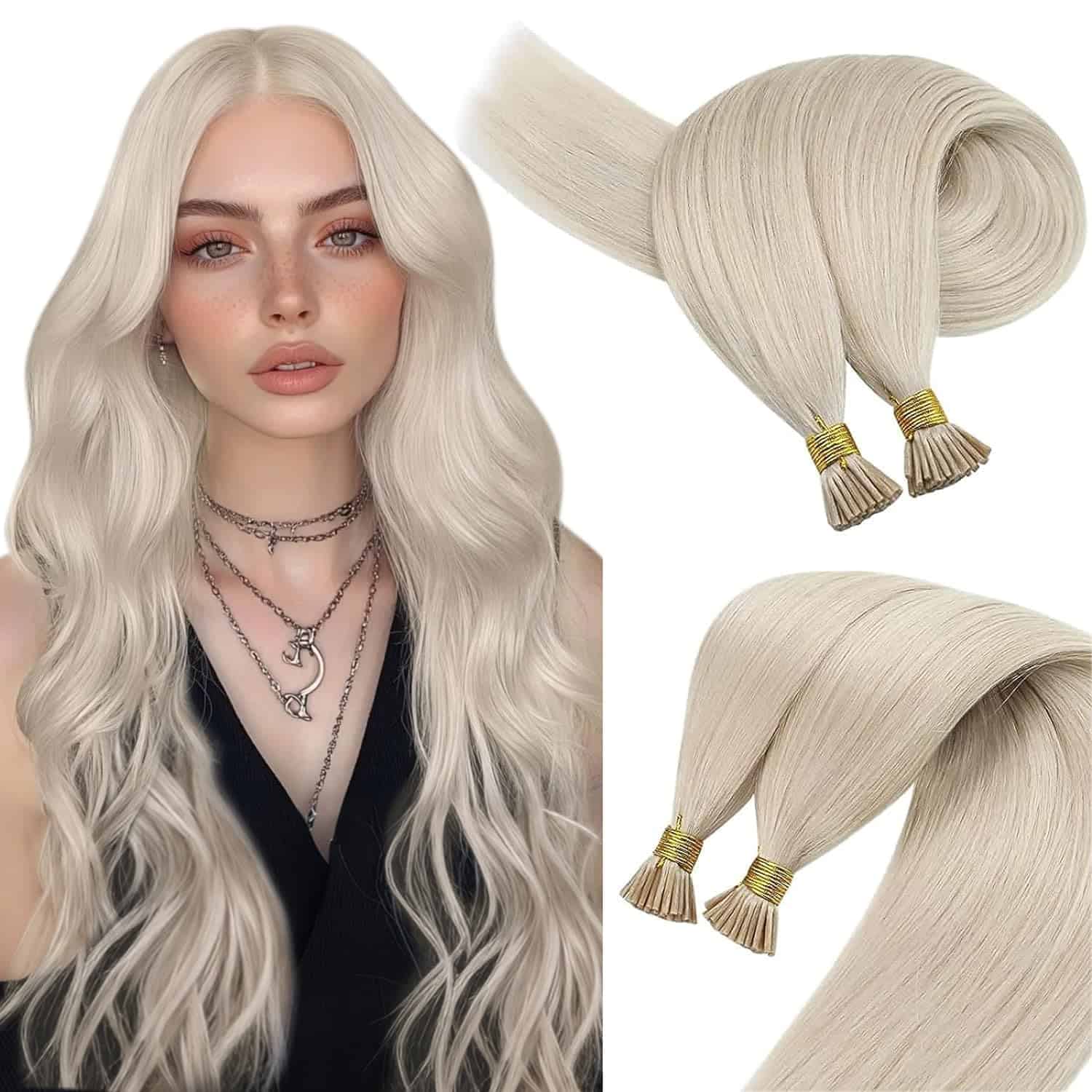 Extensiones de Cabello I Tip de Pelo Humano Rubios Platino