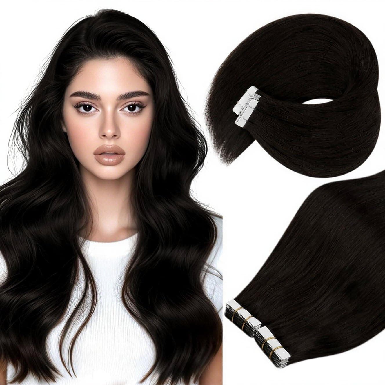 Extensiones de Cabello Humano Real Invisible -Castaño Oscuro