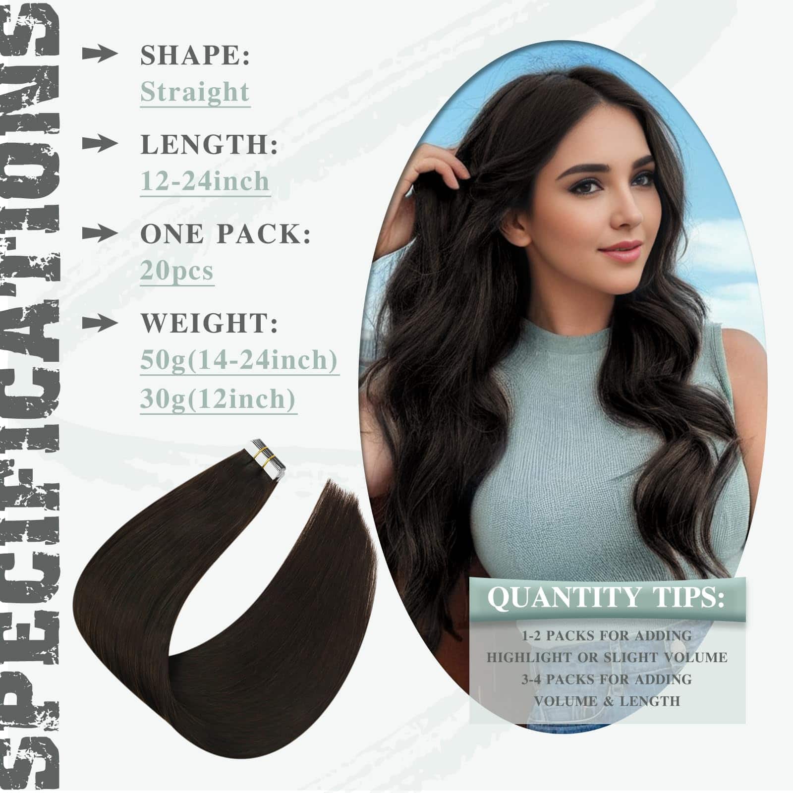 Extensiones de Cabello Humano Real Invisible -Castaño Oscuro - Imagen 3