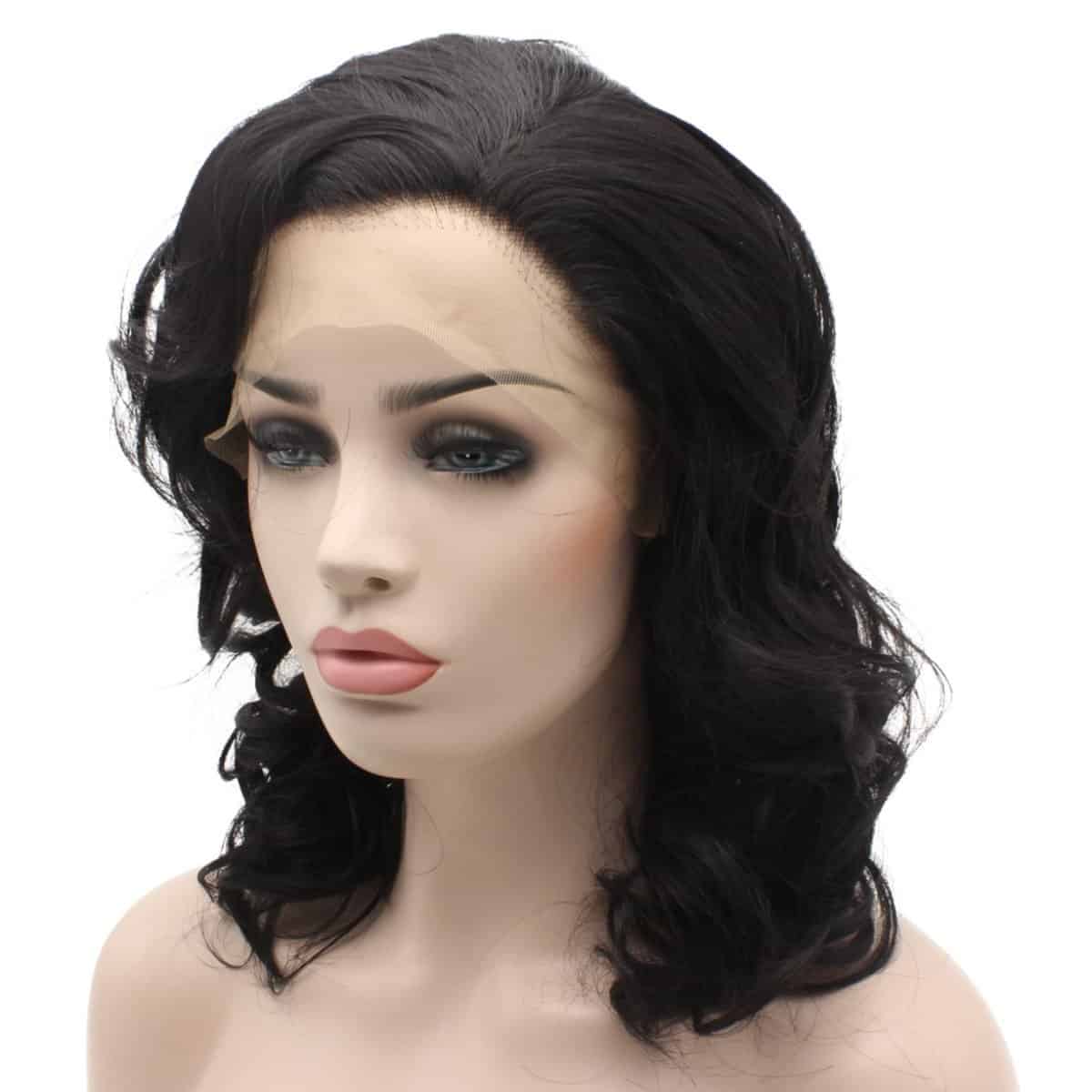 Peluca de Encaje Negro Natural de Longitud a los Hombros - Imagen 3