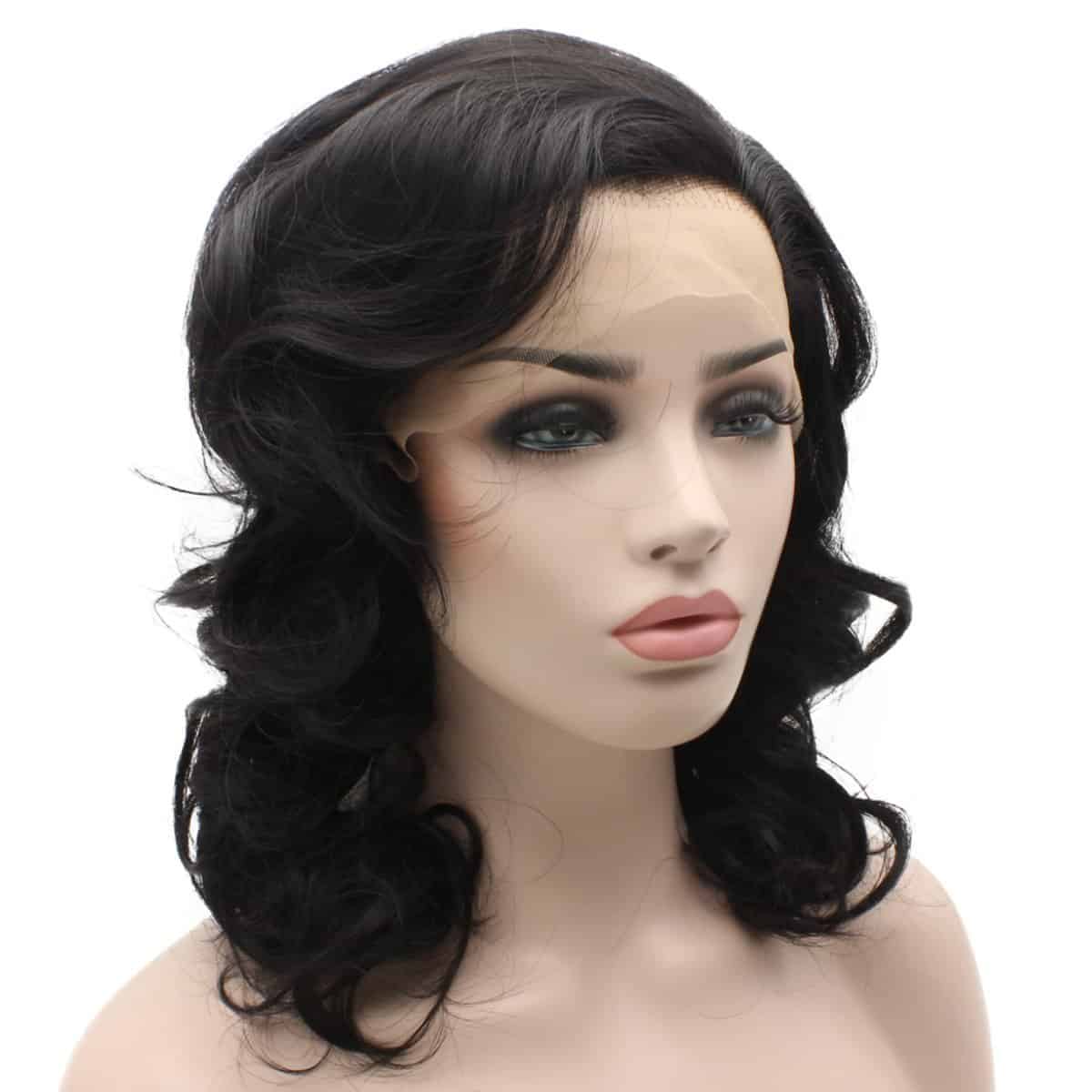 Peluca de Encaje Negro Natural de Longitud a los Hombros - Imagen 4