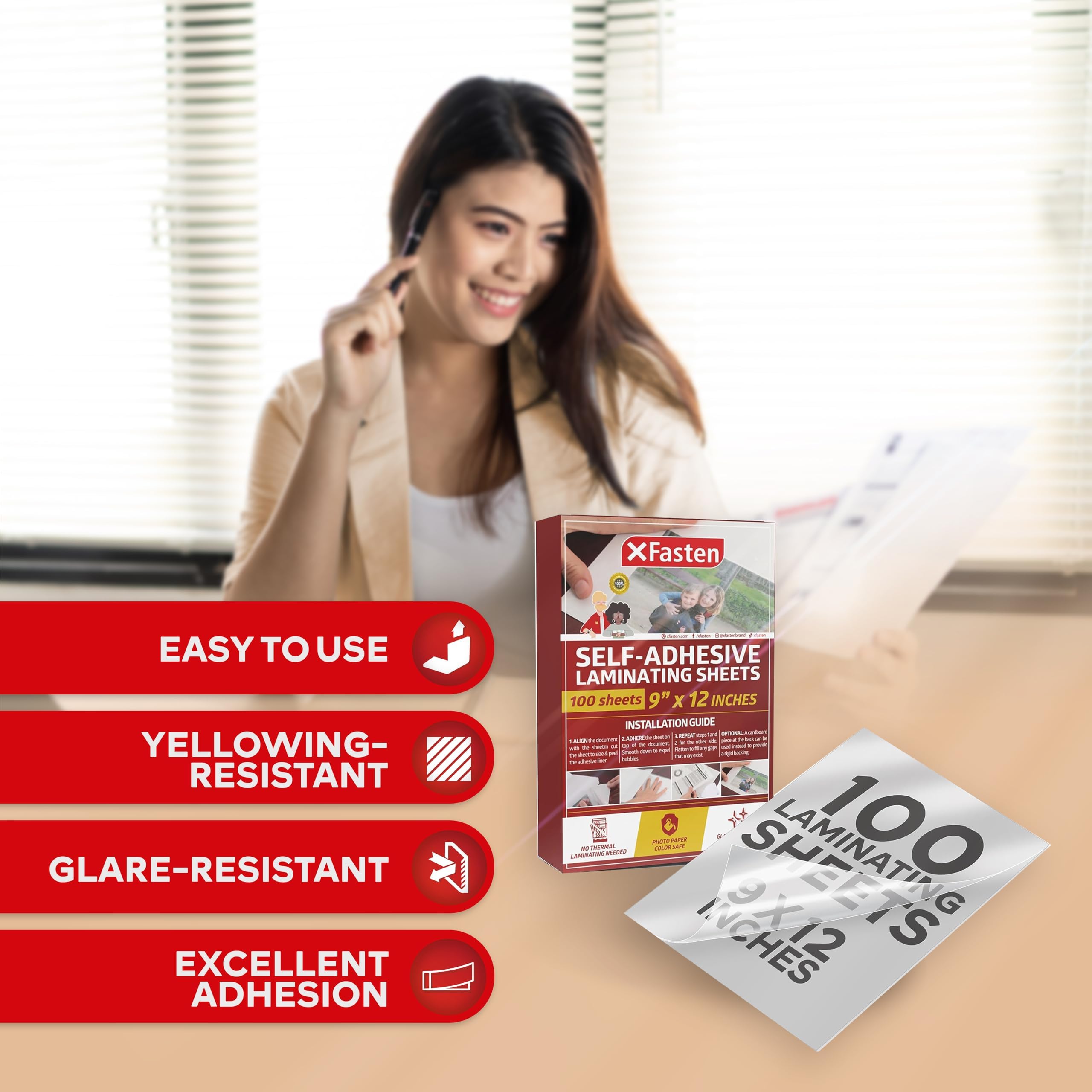 Hojas de Laminación Autoadhesivas XFasten, 9 x 12 Pulgadas - Imagen 4