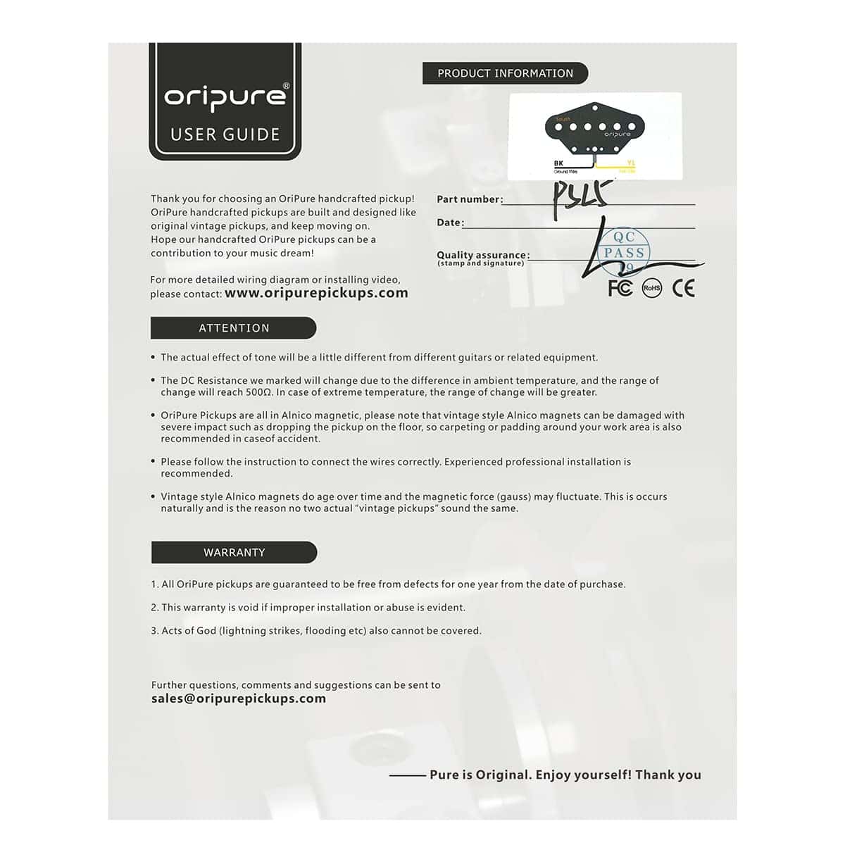 Set de Pastillas de Guitarra Eléctrica OriPure Alnico 5 - Imagen 9